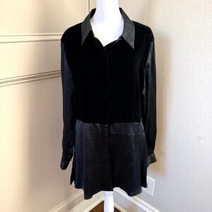 Vintage Tracy M L Black Velvet Silk Rayon Half Button Blouse WhimsyGoth Romantic